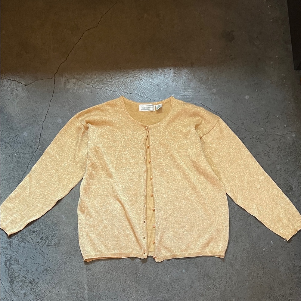 Shimmery Gold Button-Front Cardigan Sweater